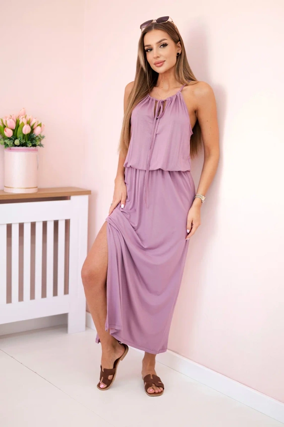 Sukienka boho z rozporkiem ciemno różowa