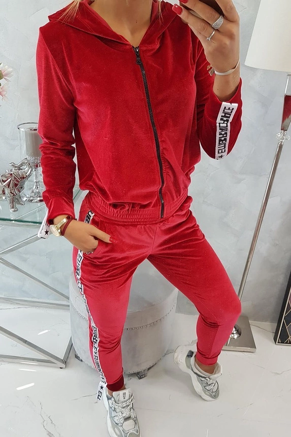 Veloursset mit Zierbändern rot