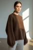 Women's mohair sweater with puff sleeves chocolate