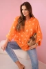 Linen Women's Blouse with Floral Pattern, Long Sleeves, and Buttons Orange