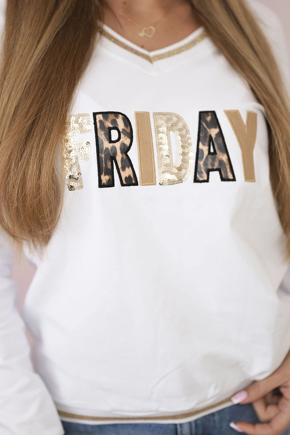 Women's sweatshirt with a sequin inscription white