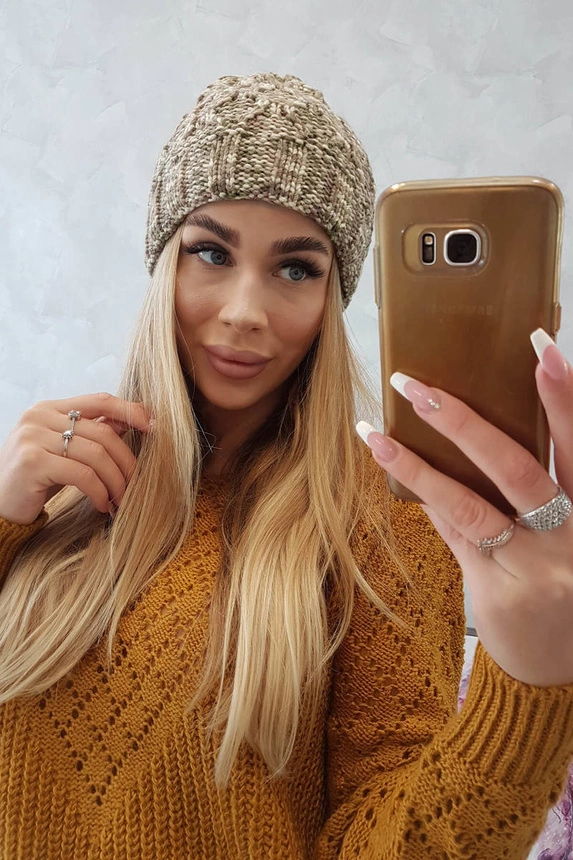 Čiapka s otočením nahor Eliza K205 cappuccino + svetlé khaki