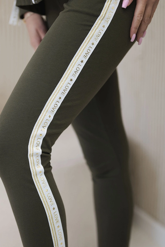 Damen-Set aus Baumwolle mit Streifen und Paspeln khaki