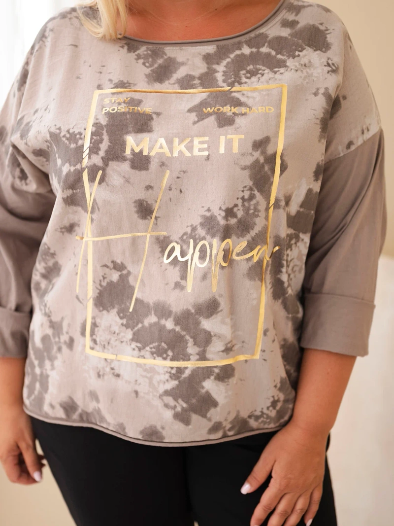 Women's Plus Size cotton blouse with print and U neckline fango