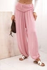 Women's viscose trousers with wide leg and ruffles dark pink