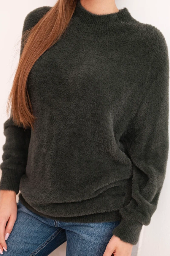 Damenpullover mit weichem Stoff aus Wolle und langen Ärmeln khaki