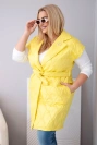 Plus Size women's quilted vest with a belt and collar yellow