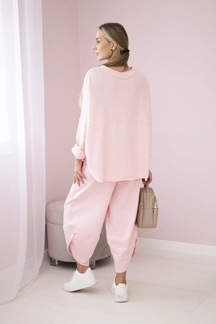 Bavlněná mikina kalhoty set pudrově růžová