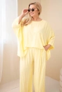 Moteriškas Plus Size viskozės komplektas su plačiomis kelnėmis ir palaidine geltonas