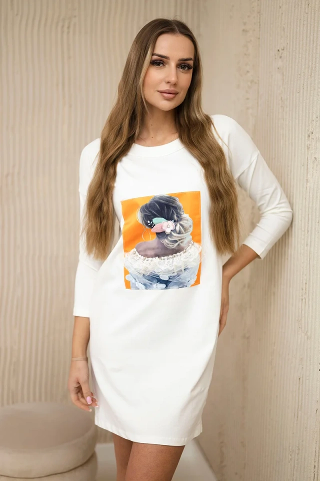 Kleid mit 3D-Grafik, ecrufarbene Spitze