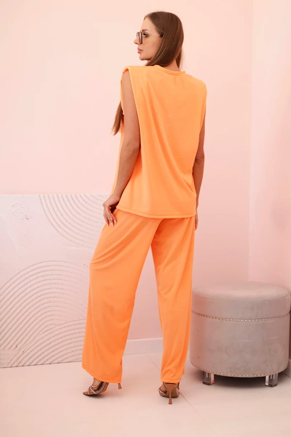 Damen-Set aus Viskose ohne Ärmel und mit geraden Hosen orange