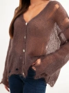 Women's sweater made of 70% kid mohair with buttons with a distressed effect brown