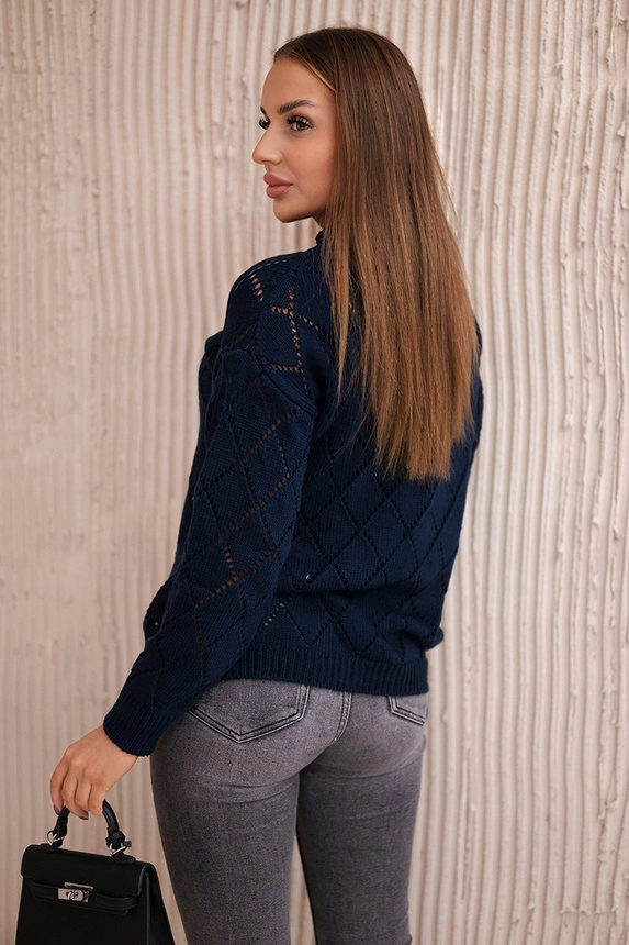 Sweater high neck with diamond pattern navy blue