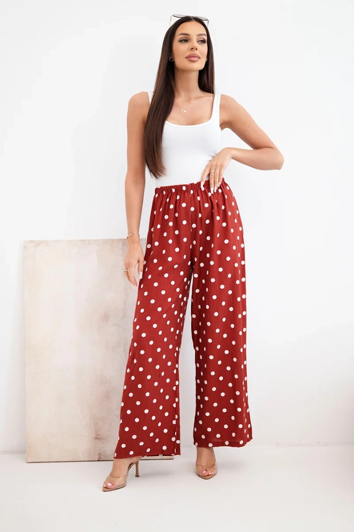 Damenhose weit mit Punkten mit Gummibund im Bund für den Sommer rostrot