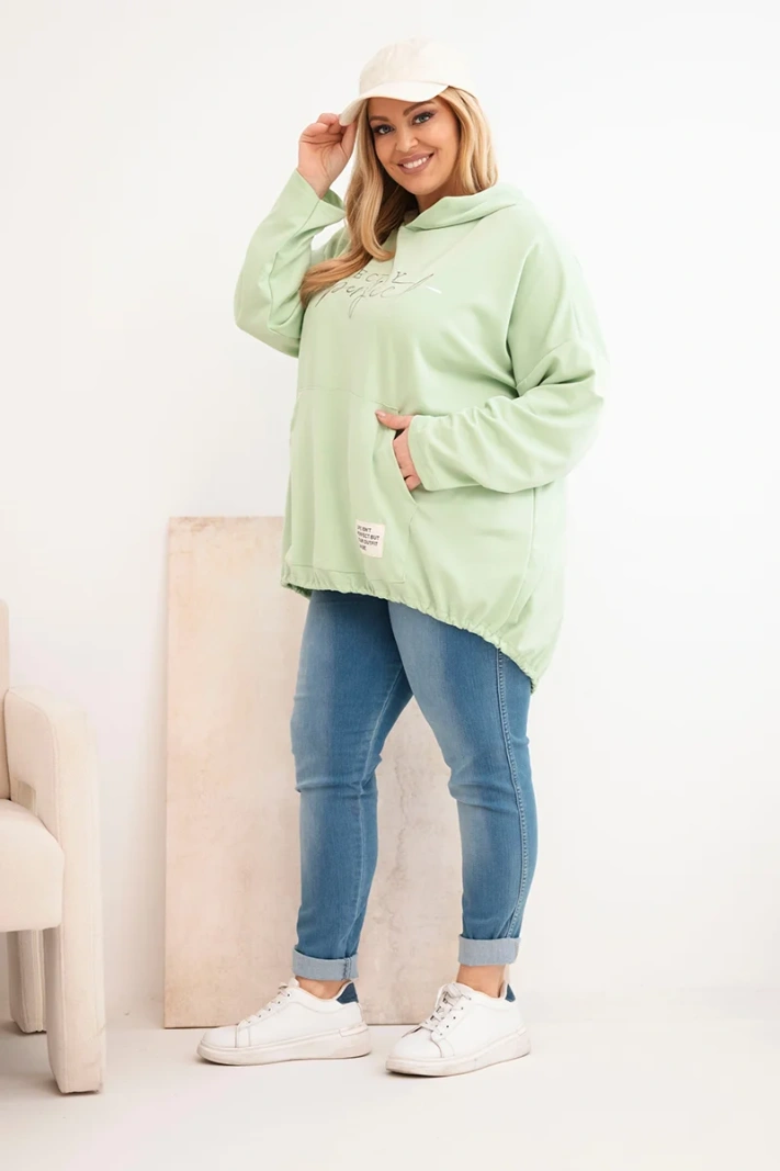 Dámska mikina Plus Size s kapucňou a potlačou mätová