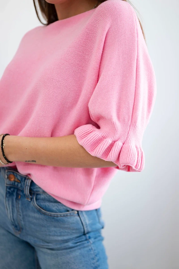 Pullover mit Rüschen am Ärmel Hellrosa