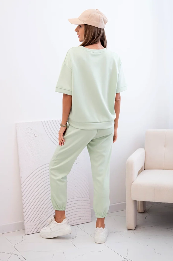 Damen-Viskose-Set mit kurzen Ärmeln und Hosen Helles Mint