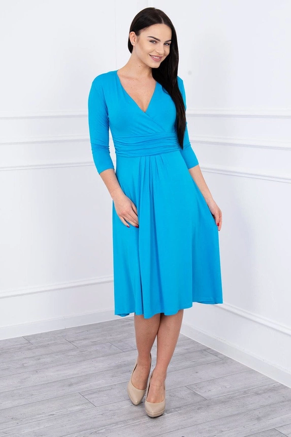 Dress with cut-off under the bust, 3/4 sleeves turquoise