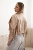 Damen-Wildlederjacke mit Fransen kamelfarben