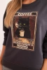 Women's cotton sweatshirt with a cat print and text graphite