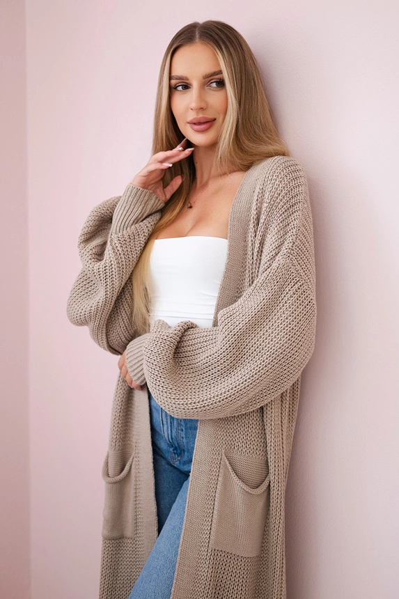 Pullover lange Strickjacke dunkelbeige