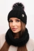 Damen Winterset mit Pompon und Schal schwarz