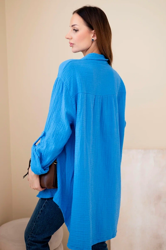 Koszula bawełniana muślinowa Plus Size turkusowa