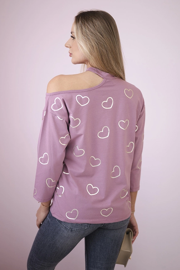 Blouse with a print of hearts dark pink