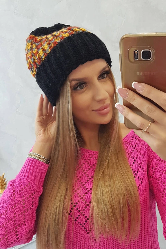 Damenmütze Iris K348 schwarz+senf