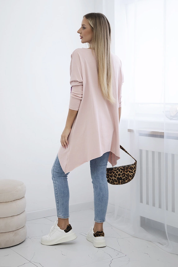 Blúzka oversize s potlačou dúhových pier tmavy prášková ružová