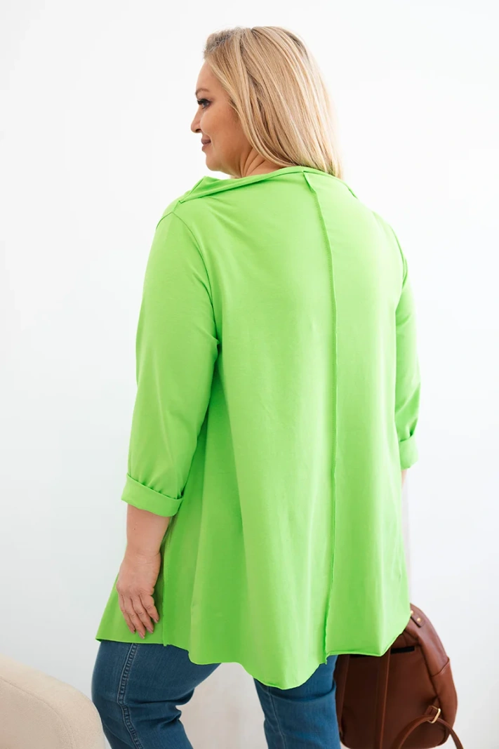 Damenbluse aus Baumwolle Plus Size asymmetrisch mit umgeschlagenem Ärmel hellgrün
