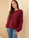 Damen Oversize Pullover mit Rundhalsausschnitt und Bündchen bordowy