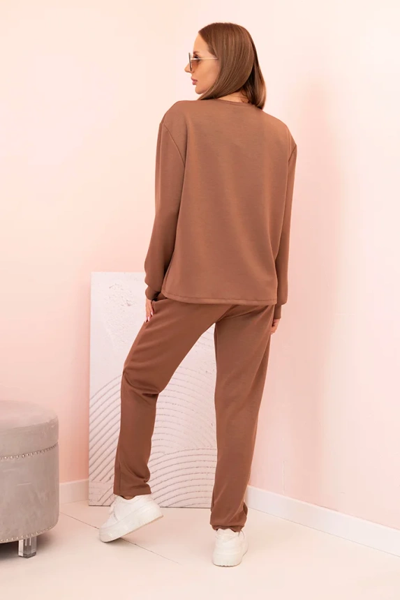 Women's set butter hoodie and pants with elastic camel
