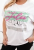 Plus Size women's blouse with sequin inscription white + green