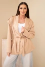Women's suede viscose coat with a belt and epaulets camel