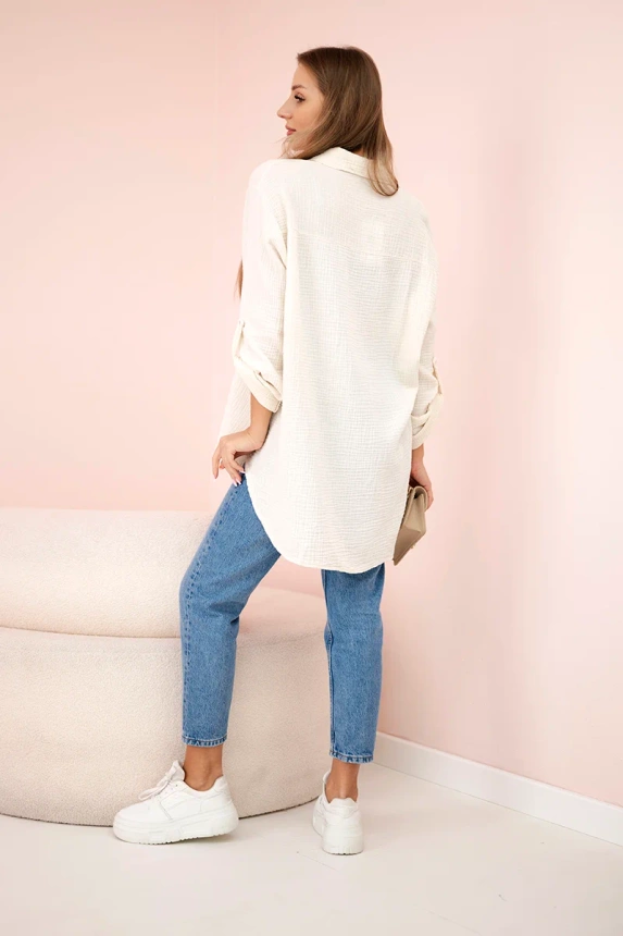 Hemd aus Baumwoll-Musselin oversize hellbeige