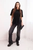 Women's asymmetrical cotton blouse with lace at the bottom black