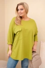 Bluzka damska Plus Size z bawełną z kieszenią i rękawem podwijanym oliwkowa