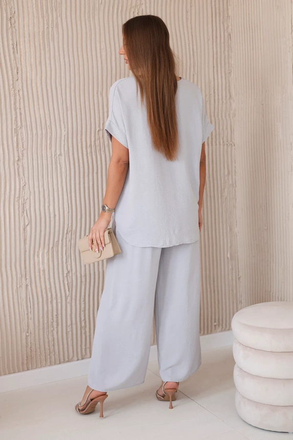 Set mit Halskette blusen + hose grau