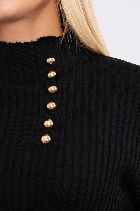 Fitted sweater blouse with buttons black
