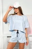 Cotton set blouse + shorts blue melange