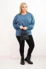 Dámská mikina Plus Size bavlněná basic s kulatým výstřihem modrá