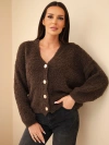 Women's sweater with mohair with decorative buttons brown