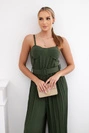Pleated jumpsuit with straps khaki