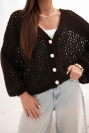 Women's oversized openwork cardigan buttoned brown