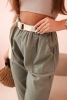 Spodnie damskie lniane z bawełną i paskiem khaki