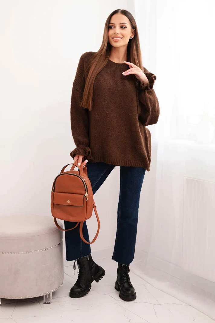 Damenpullover mit Mohair- und Wollanteil in lockerem Schnitt braun