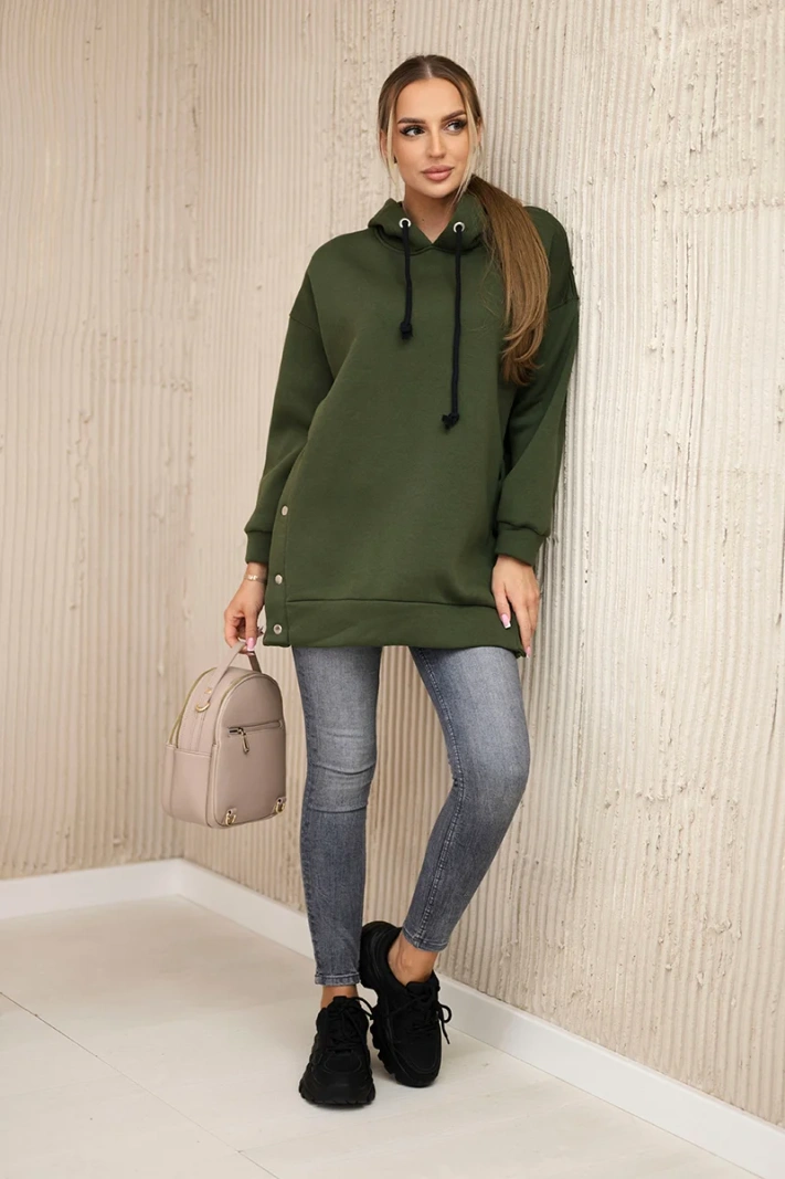 Insulated sweatshirt with press studs khaki