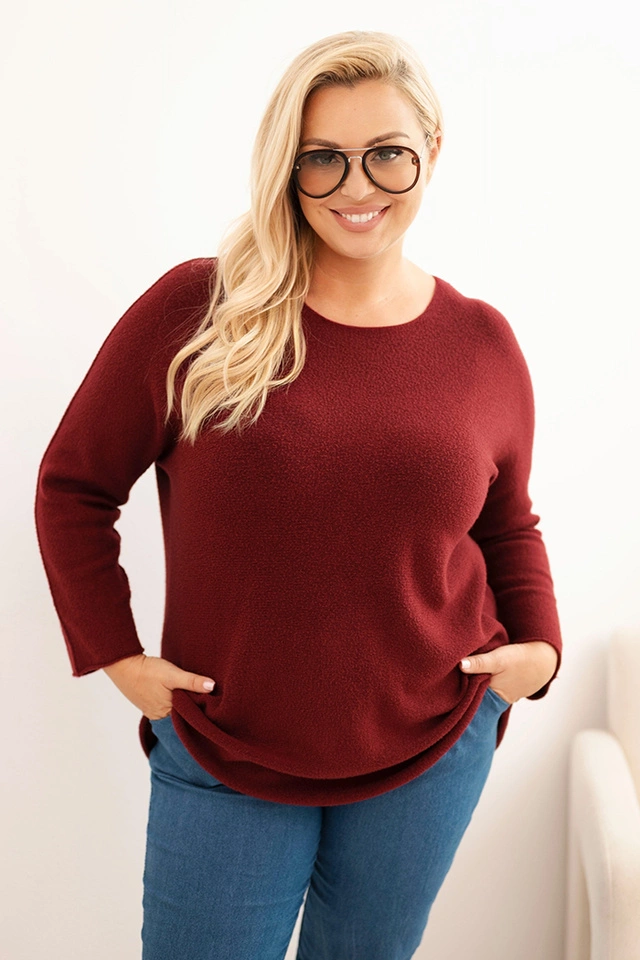 Sweter damski plus size z dekoltem łódką bordowy