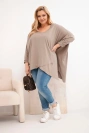 Moteriška medvilninė bluzonė Plus Size su asimetriniu apačiu ir V formos iškirpte fango